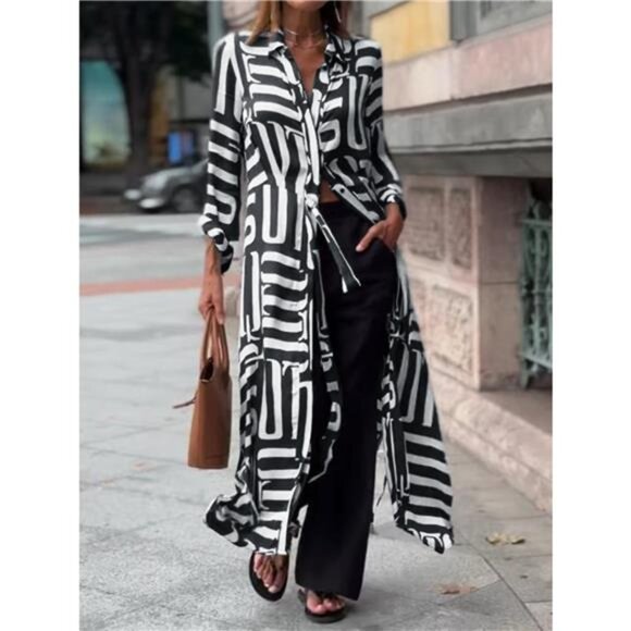 Printed Button Front Longline Shirt - Picture 1 of 3